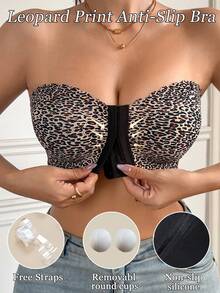 Napfluff Non-Slip Seamless Front Closure Leopard Print Bandeau - Multicolor - View 8