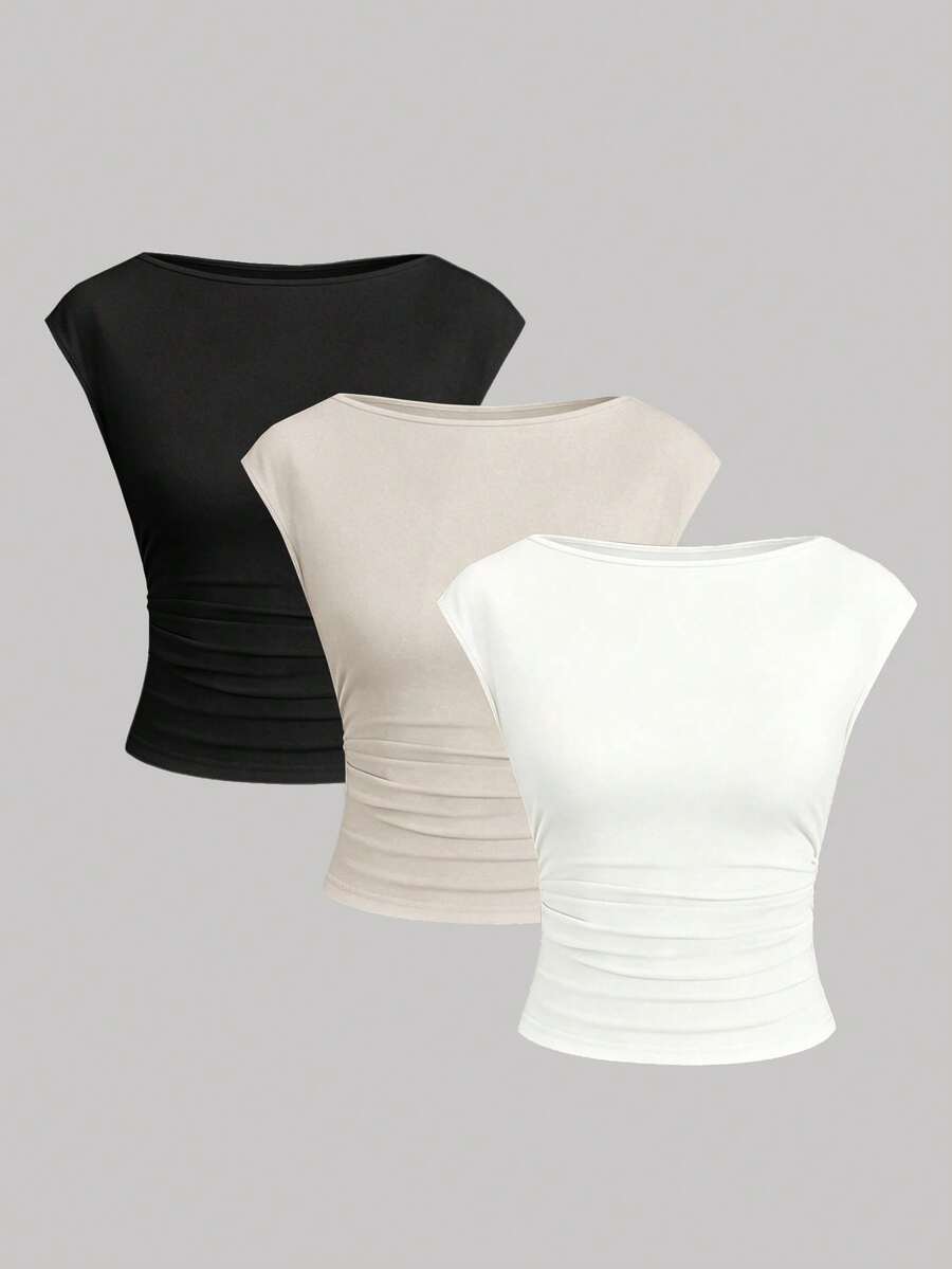 Sweetra 3pcs/Set Sexy Backless Breathable Moisture-Wicking Fitted Short Sleeve Top/T-Shirt For Women - Multicolor - View 1