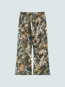 Modcrash Plus Size Men's Loose Fit Cartoon Red & White Graffiti Figure & Branch Camouflage Print Knit Short Sleeve T-Shirt & Pants Set, Casual & Fashionable, Plus Size Fit, Perfect For Dates And Gatherings, Great Gift For Boyfriend - Multicolor - View 14