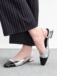 CUCCOO BIZCHIC Sepatu Pumps Wanita Ujung Lancip Hak Blok Warna-warni, Musim Semi/Panas - Perak Hitam - View 5