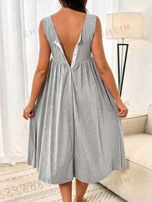 Slowluna Women's Solid Color Minimalist Daily V-Neck Sleeveless Apparel - Light Grey - View 8