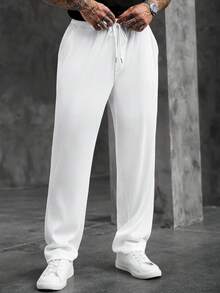Manfinity CasualCool Pantalones de chándal casuales holgados para hombre de unicolor con cintura elástica, cordón y bolsillos - Blanco - Ver 5
