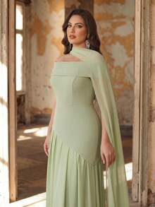 Glamrae Đầm maxi cỡ lớn sang trọng, thanh lịch màu xanh lá cây với chất liệu satin và chiffon co giãn, thiết kế phối ghép bất đối xứng, xếp ly dáng chữ A, cổ yếm gợi cảm, phù hợp cho tiệc tối, tiệc độc thân, hẹn hò, dạ hội, đám cưới. - màu xanh lá - Xem 9