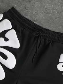 SLATEMANN Set Tank Top Leher Bulat Bermotif dan Celana Pendek Serut untuk Pria Ukuran Besar, Liburan - Hitam - View 6