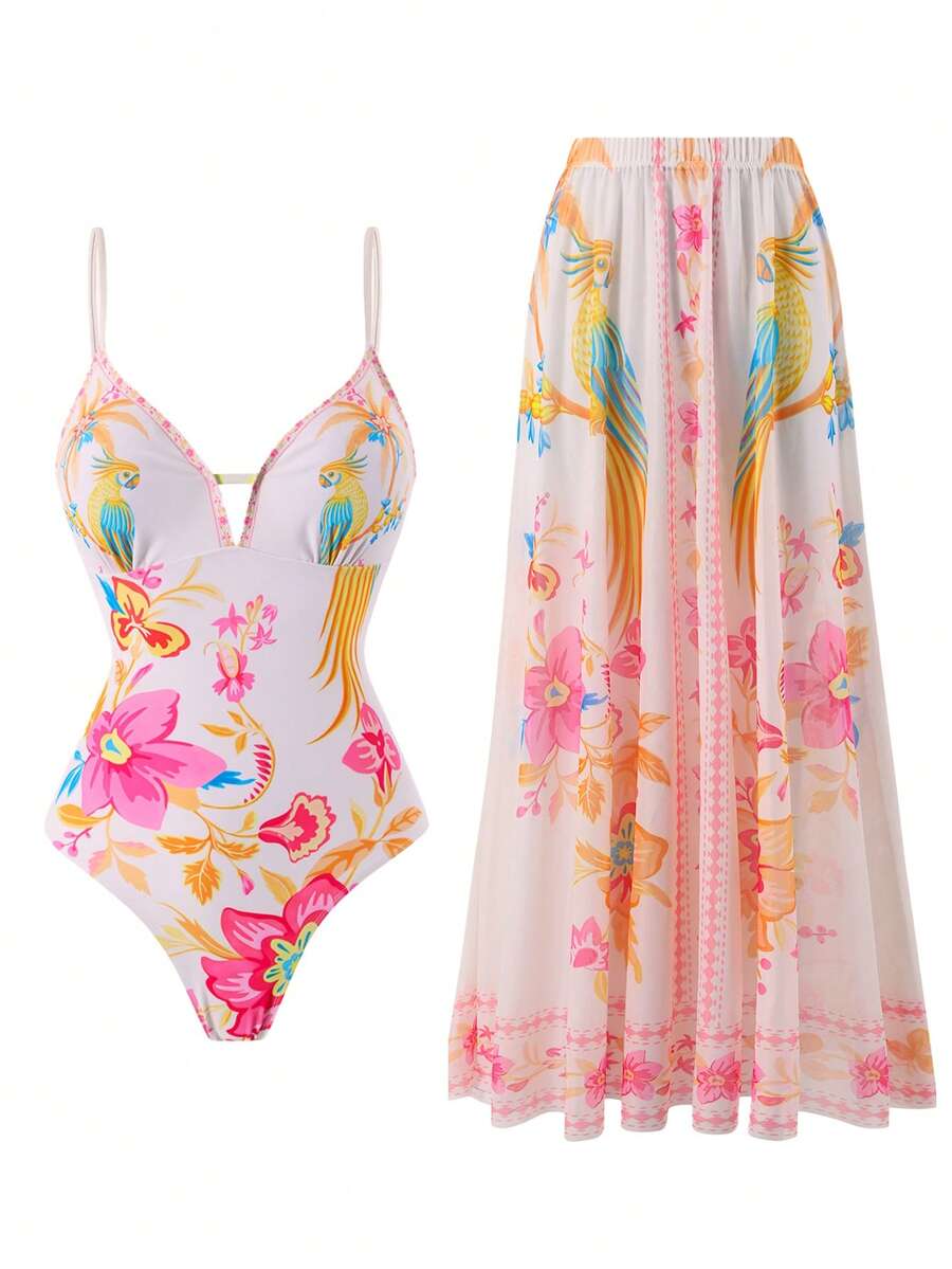 Swim Oasis New Arrival Spring/Summer Bohemian Style Printed One-Piece Swimsuit With Mesh For Women - Beige - View 1