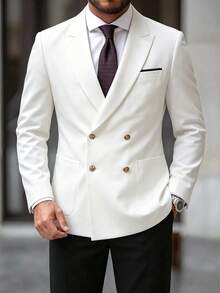 Manfinity Bizformal 男士白色商務西裝外套，金色鈕扣，成熟舒適，春夏款，正式 - 白色 - 查看 7