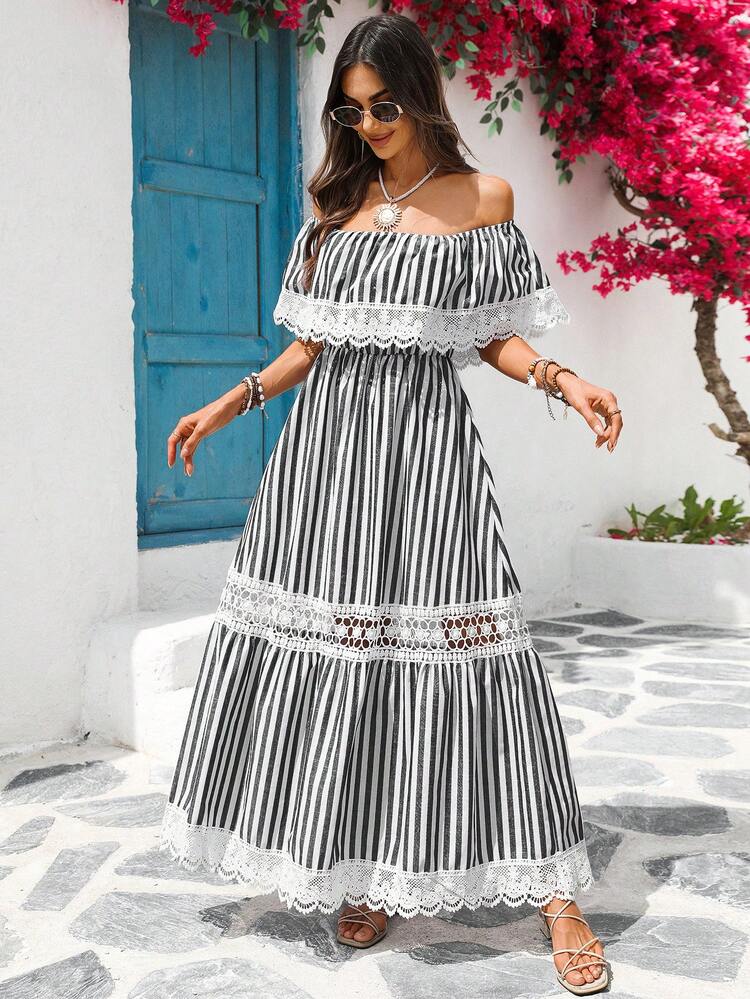 white and black ruffle dress One Shoulder Midi 95% polyester Vivid Eden Chiffon Black And