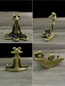 1PC Metal Kung Fu Frog Incense Holder Zen Meditation Frog Statue With Lotus Leaf Base Censer Stand For Yoga Relaxation Bedroom Desktop Ornament Home Decor Accent Miniature Figurine Set - Kung Fu Frog - View 4