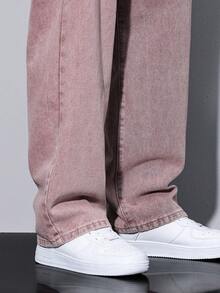 Manfinity Homme Vaqueros de pierna recta con bolsillos de corte holgado para hombre - Rojo violeta - Ver 4