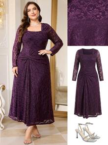 Reflora Plus Size Women's Dress Autumn Winter Spring Elegant Stretch Mesh Dark Purple Soft Comfortable Long Sleeve Summer Outfits Holiday Party Formal Wedding - Purple - View 7