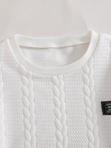 Teen Boys Summer Geometric Textured Fabric Sports Street Casual Minimalist Fashion Loose Small Logo Embroidered Crew Neck Loose Short Sleeve T-Shirt - White - View 4