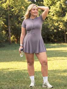 In My Nature Women's Plus Size Solid Color Minimalist Short Sleeve Sports Dress - Purple - View 6