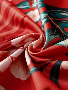 GlowEve Women's Palm Leaf Print Spaghetti Strap V-Neck Sleeveless Midi Dress - Red - View 3