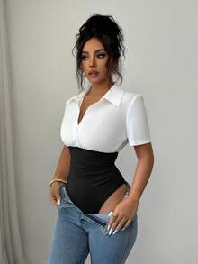Selianne Women's Vintage Sexy Bodysuit Slimming Fit Elegant High-End Comfortable Versatile Fashionable White And Black Night Office Going Out Club Summer - Black and White - View 6