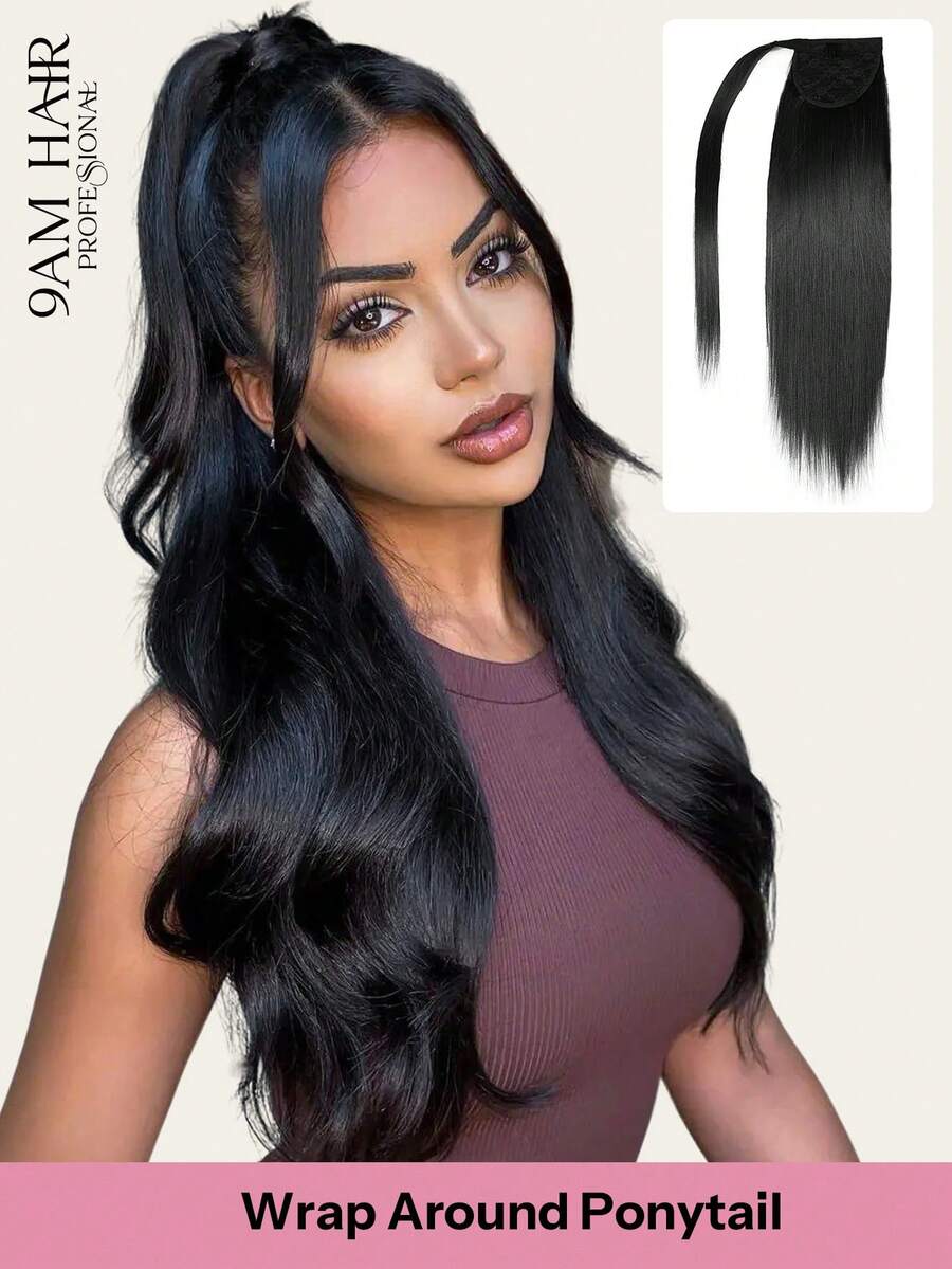 Pony Tails Real Hair Extension Jet Black Straight Ponytail Extension Human Hair Invisible Wrap Around Ponytail Human Hair For Women Daily Work - S1 - View 1