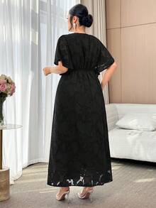 Feyla Plus Size Summer Elegant Celestial Solid Color Cutout Dress Evening Formal Black Wedding Dinner Cocktail Party - Black - View 2