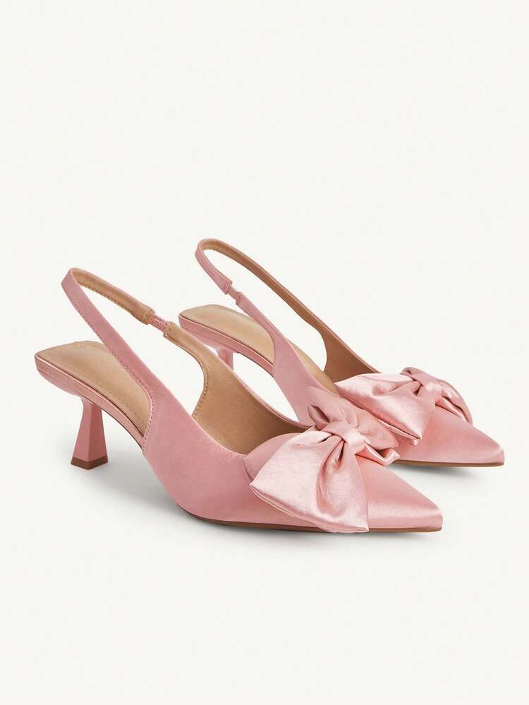 CUCCOO CHICEST Women's Pointed Toe Bow Decor Mid Heel Pumps, Elegant Romantic Sweet Fashion Satin Slip-On High Heels, Suitable For Formal Occasions, Afternoon Tea, Dates, Parties, Christmas, Thanksgiving, Birthdays, Valentine's Day Elegant Shoes Wedding Shoes Spring Shoes Bride Shoes