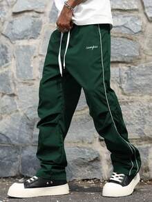 Major Grit Men's Street Collegiate Style Pants, Fall - Dark Green - View 1