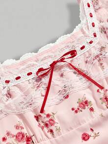 Sweetness Sweet Romantic Red Ditsy Floral Long Dress For Women - Baby Pink - View 3
