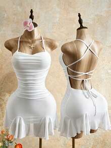 Mistrie New Sexy Slim Fit Backless Strapless Gradient Suspender Dress - White - View 5