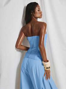 MUSERA Crystal Teardrop Embellished Boned Corset Bandeau Top Cute Summer Spring Going Out Night Out Occasion Embellished Elegant Sexy Light Blue - Blue - View 2