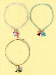 Popjeli 1 Piece, Summer Beach Ocean Vacation Wind Glazed Chain Fruit Cherry Small Fish Coral Starfish Lemon Mushroom Rough Stone Pendant Women's Necklace,Y2K/Cute/Colorful/Chic,DIY,PINK,Summer/Beach/Prom/Part/Vacation/Travel,For Mom/Women/Girl/Mother,Heart,Floral - Multicolor - View 2