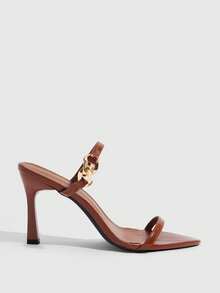 CUCCOO SZL Sandal Hak Tinggi Rantai Ujung Lancip untuk Wanita, Cocok untuk Natal dan Musim Panas - Daun bambu hijau kuning coklat - View 2