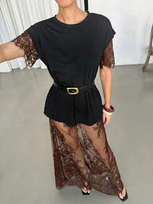 Lavishia Fashion Sexy Sheer Lace Dress - Brown - View 7