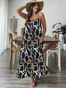 SHEIN VCAY 大尺碼度假休閒全身印花細肩帶洋裝 - 彩色 - 查看 5