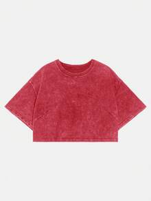 Comfortcana Women's Summer Heavyweight Basic Short Sleeve T-Shirt, Made Of Pure Cotton Fabric With Washing Technique, Red Color,Red Top - Red - View 11