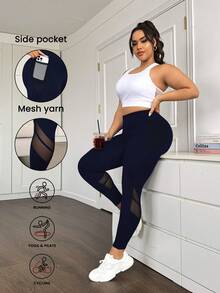 Rhythm Era Quần legging cạp cao phối lưới, kiểm soát bụng, nâng mông, có túi lưới hai bên - Màu xanh hải quân - Xem 1
