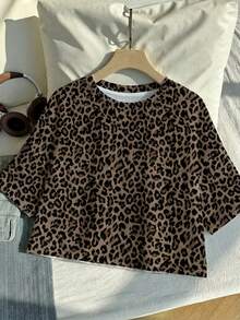 Comfortcana Kaos Katun Wanita Ukuran Besar Motif Leopard Kasual Sehari-hari - MultiWarna - View 3