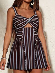 Travachic Striped Print Hollow Out Twist Camisole Mini Dress For Women,Dresses For Women Summer - Multicolor - View 1