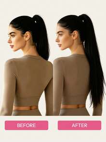 Pony Tails Real Hair Extension Straight Ponytail Extension Human Hair Nature Black Invisible Wrap Around Ponytail Human Hair For Women Daily Work - S1B - View 4
