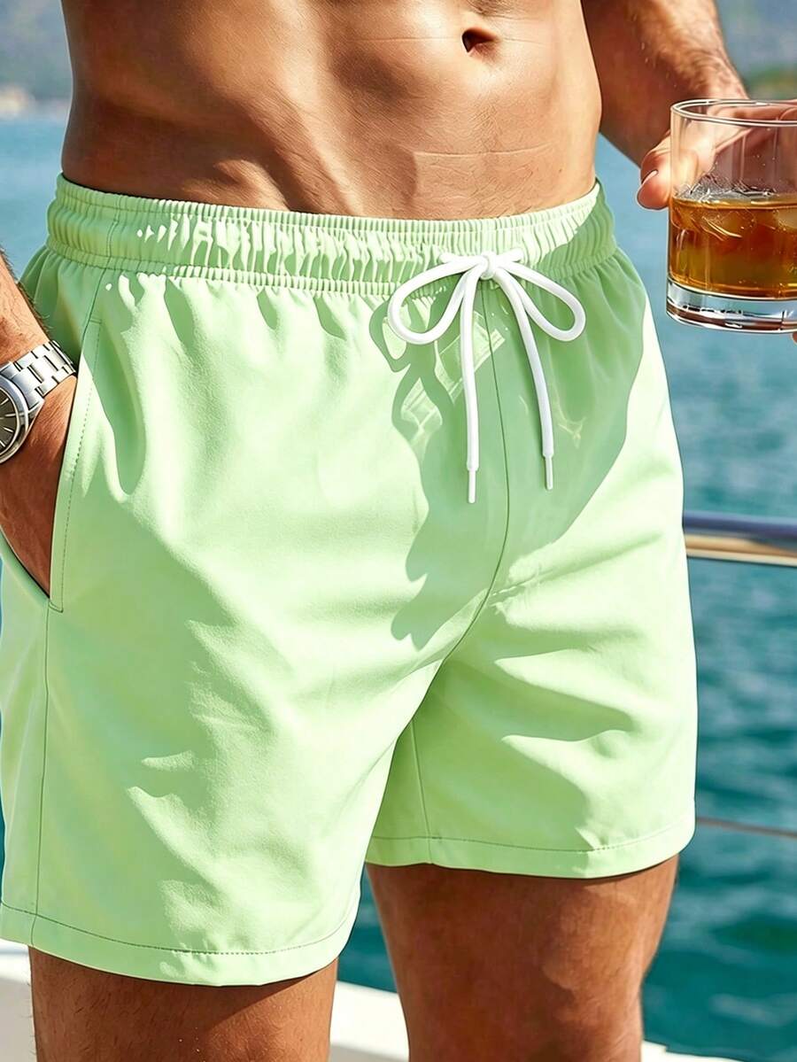 Solantero Summer Men's Sea Turtle Print Drawstring Waist Double-Layer Beach Shorts Holiday / Vacation / Beach / Hawaii / Tropical / Swim / Bathing - Mint Green - View 1