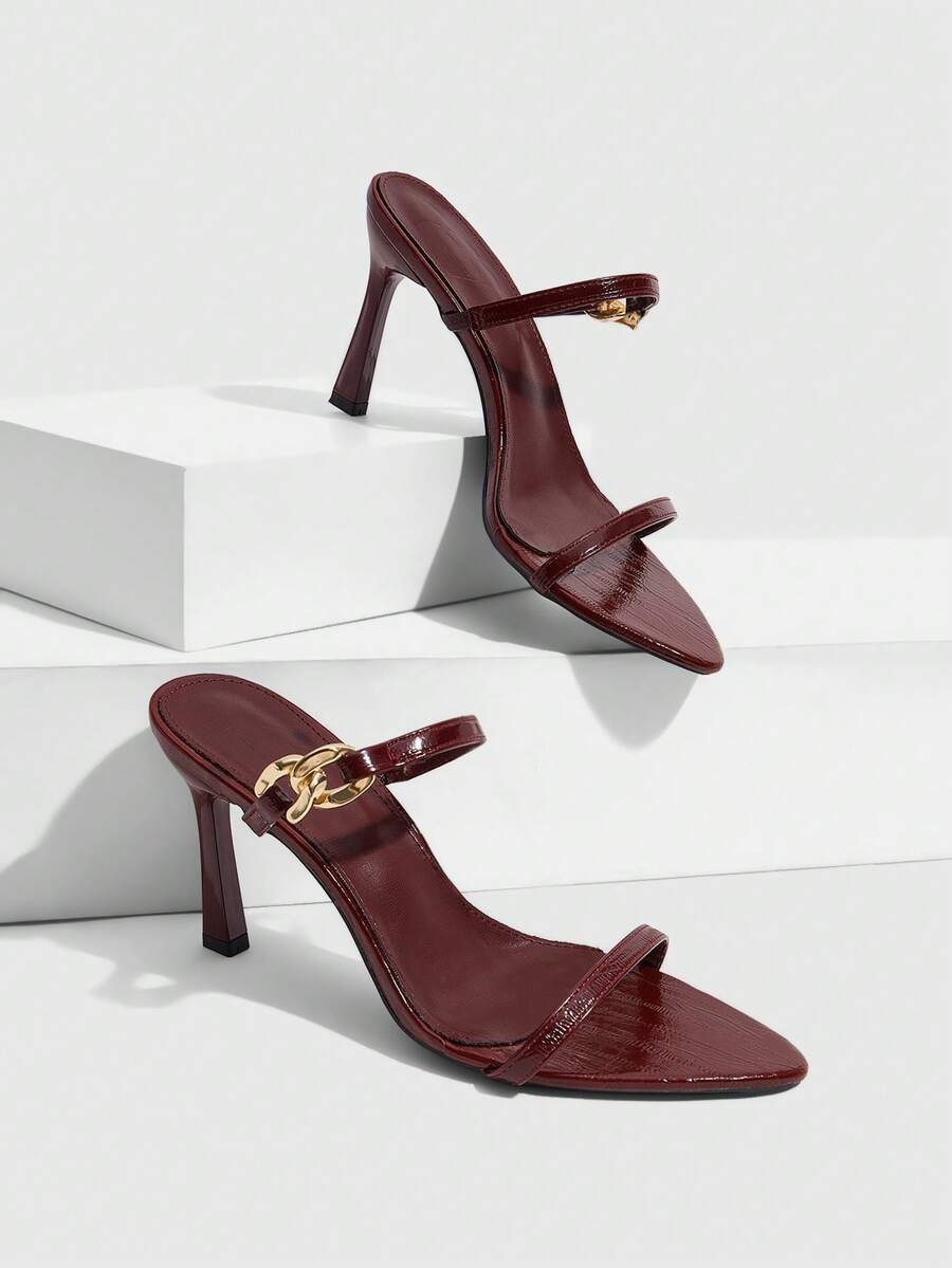 CUCCOO SZL Women's Fashion Pointed Toe Chain Link High Heel Sandals For Christmas Summer - Bamboo leaf green burgundy - View 1