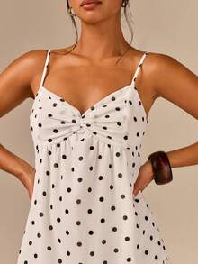 Athîral Women's Spaghetti Strap Backless White With Black Polka Dots Mini Dress Vacation Summer French - Multicolor - View 5