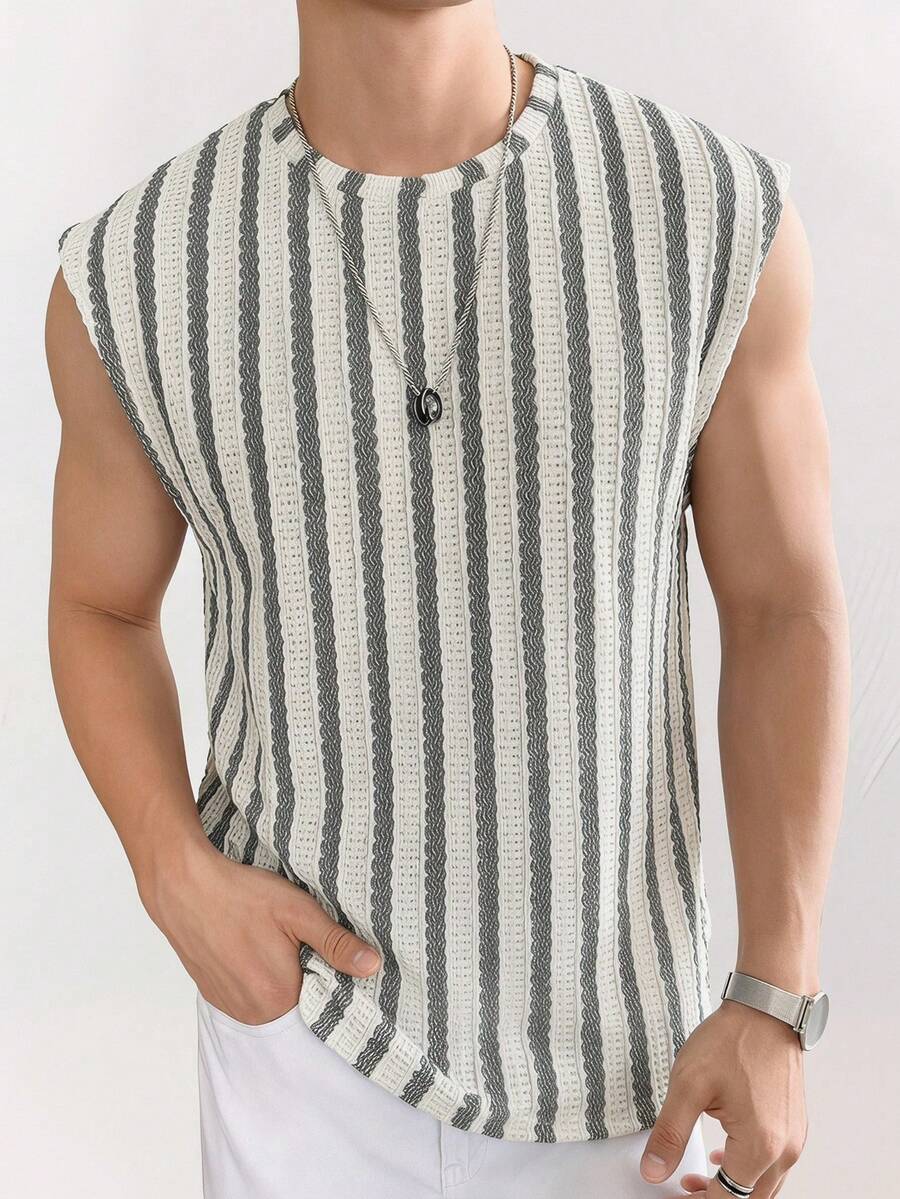 NORVETH Casual Men's Letter Print Round Neck Loose Tank Top,Summer,Holiday,Daily Wear - Black and White - View 1