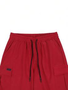 Manfinity Homme Loose Men's Flap Pocket Drawstring Waist Cargo Shorts - Red - View 6