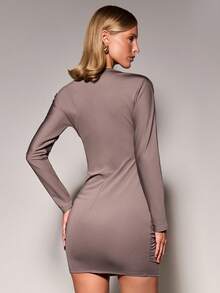 COSMINA Women's Elegant Sexy Slim Fit Mini Dress Night Out Date Night Rusty Dusty Autumn Graduation Party Mauve Shades Of Brown - Dark Grey - View 5