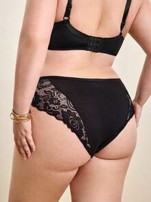 Hourtrue 3pcs/Pack Women Plus Size Lace Trim Loose Comfortable Briefs, Autumn/Winter - Multicolor - View 2