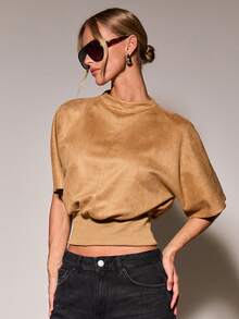 COSMINA Women's Summer Vintage Suede Waist-Cinching Top - Yellow - View 1