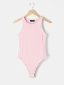 SHEIN BASICS 3件裝休閒圓領無袖貼身純色針織女款連身衣 - 彩色 - 查看 4