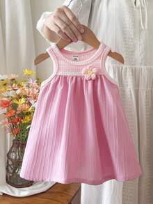 SHEIN Baby Girl Spring/Summer Fashion New Cute White Rabbit Animal Sleeveless Tank Dress - Pink - View 6