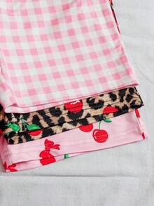 SHEIN Elladie kids 3件套女童夏季新款吊带樱桃豹纹纯色连体衣，简约百搭时尚度假风连体裤 - 彩色 - 查看 7
