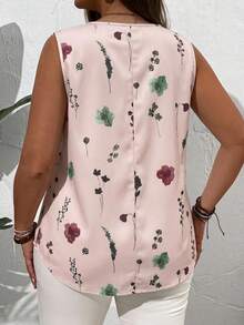 EMERY ROSE Blusa de verano sin mangas con cuello en V y estampado floral, casual, talla grande - Rosa - Ver 2