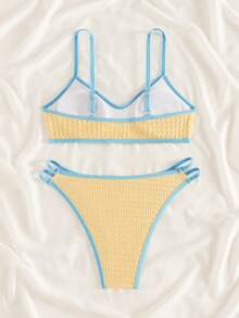 Swim Mod Women's Summer Sexy Yellow And Blue Color-Blocked Bikini Swimsuit Set,Yellow Bikini Two-Piece Beach Outfit - Yellow - View 2