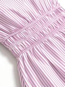 SHEIN PETITE Women's Striped Pattern Waist Pleated Ruffle Long Dress - Purple - View 8