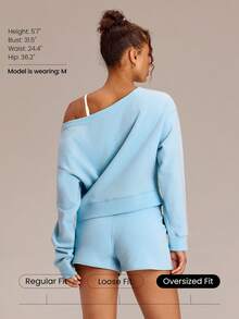 GLOWMODE Everyday Terry GlowOff Soft Breathable Sweat-Wicking Oversized Loose Fit Off-Shoulder Pullover Sweatshirt Daily Casual Wear - Blue Day - View 2