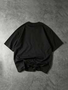 SUMWON Oversized Crew Neck T-Shirt With Contrast White Piping Detail And Chest Logo Print Short Sleeve Casual Streetwear Top,Sports Tee,Children T-Shirt - Black - View 2